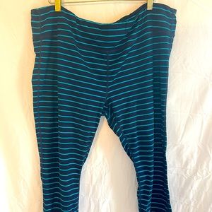 Athleta salutation cropped leggings tights navy and aqua striped 2x